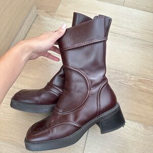 Miista Malene Dark Brown Leather Boots Size 39, fits size 9-9.5